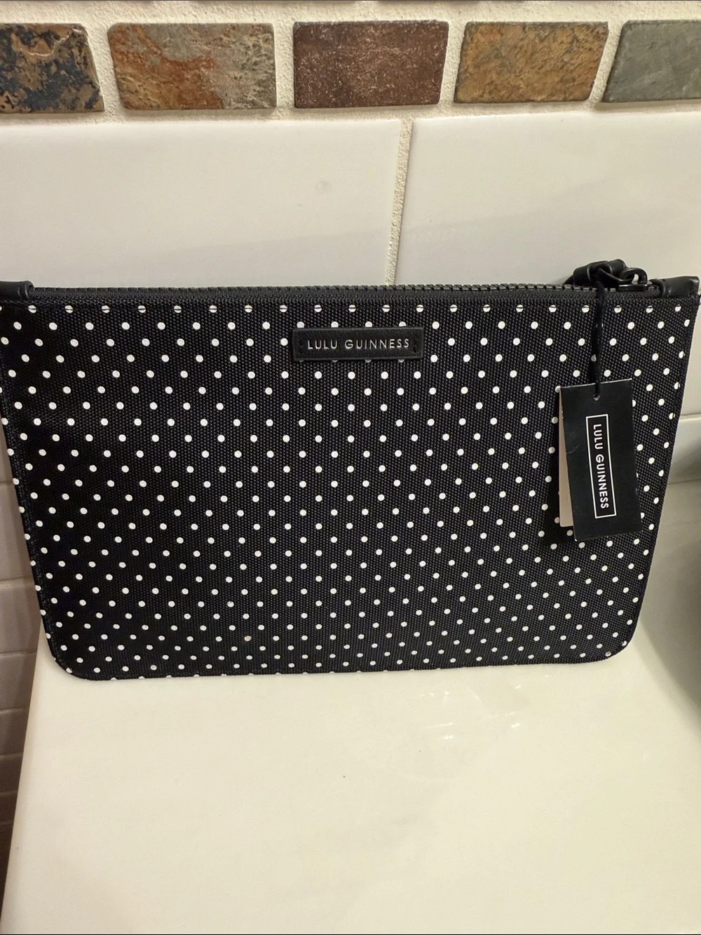 Lulu Guinness London Black Polka Dot Wristlet with Red Glitter Glasses
